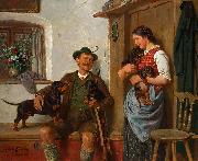 Gustav Eberlein Die Dackelfamilie mit Jager und Magd France oil painting artist